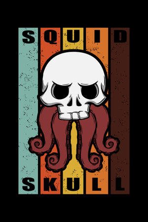 Skull with tentacle illustration retro vintageのイラスト素材