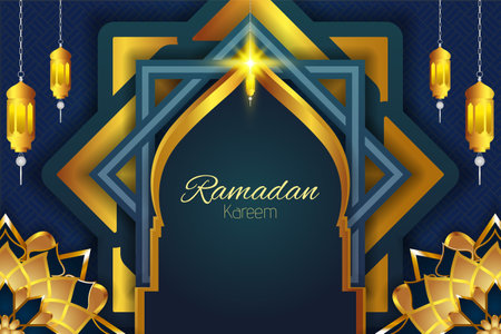 Ramadan Kareem blue and gold backgroundのイラスト素材