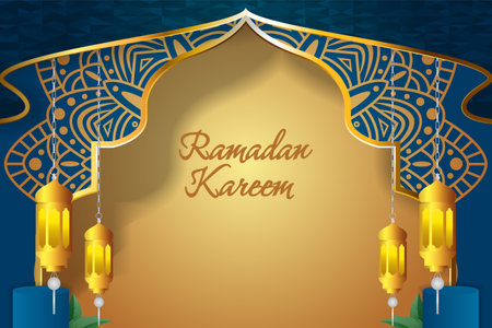 Ramadan Kareem background blue and goldのイラスト素材