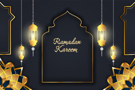 Ramadan Kareem background black and goldのイラスト素材