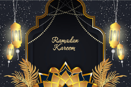Ramadan Kareem background black and goldのイラスト素材