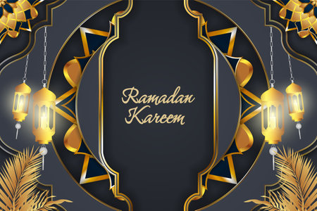 Ramadan Kareem background black and goldのイラスト素材