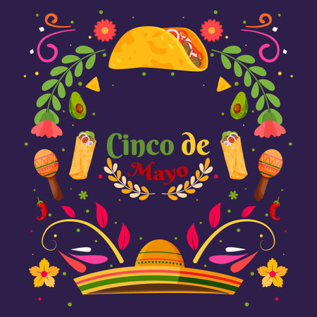 Flat cinco De Mayo Mexican holiday background with particle elementのイラスト素材