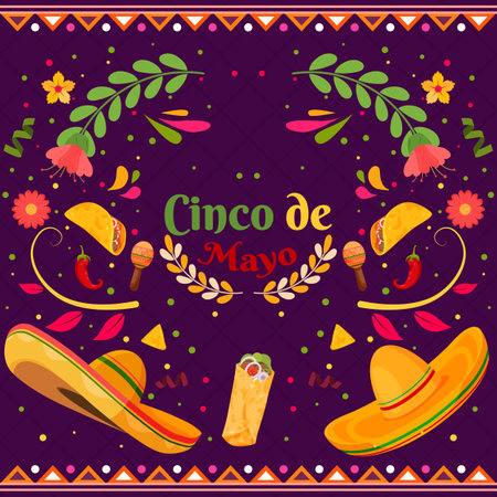 Flat Cinco De Mayo Mexican holiday celebration backgroundのイラスト素材