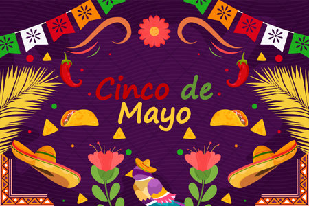 Flat Cinco De Mayo celebration festival backgroundのイラスト素材