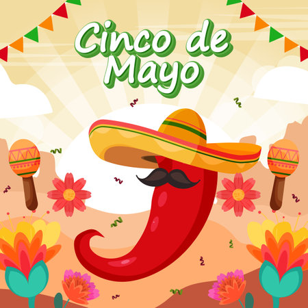 Flat Cinco De Mayo Mexican holiday backgroundのイラスト素材