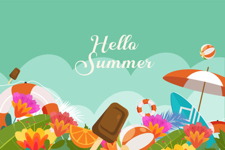 Flat summer flower elements backgroundのイラスト素材