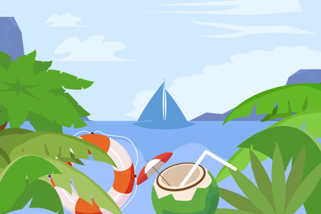 Summer beach elements background landscapeのイラスト素材