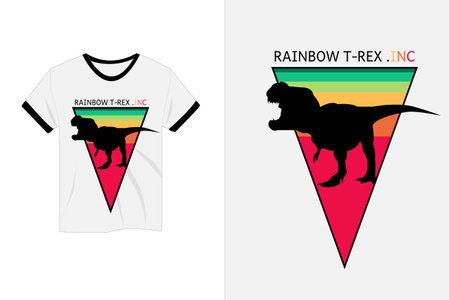 Rainbow t rex inc retro t shirt designのイラスト素材