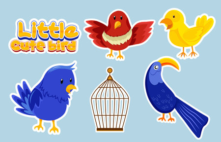 Little Cute Bird Sticker Set Collection Designの写真素材