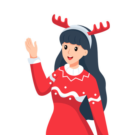 Cute Christmas Girl Character Design Illustrationのイラスト素材