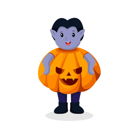Little Dracula in Pumpkin Character Design Illustrationのイラスト素材