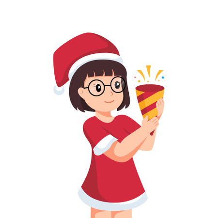 Little Girl Celebrate New Year Character Design Illustrationのイラスト素材