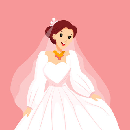 Bride with White Dress Character Design Illustrationのイラスト素材