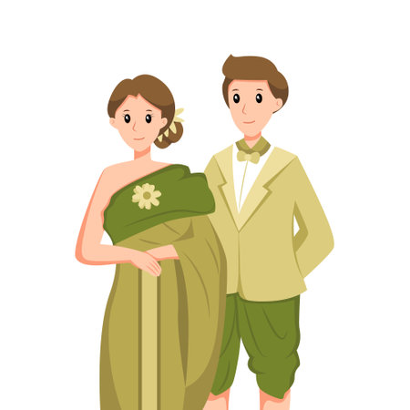 Thailand Wedding Character Design Illustrationのイラスト素材