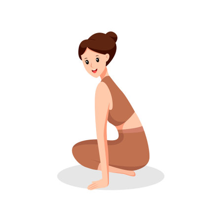 Young Woman in Yoga Pose Character Design Illustrationのイラスト素材
