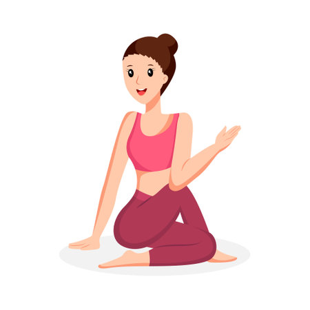Woman Doing Yoga Moves Character Design Illustrationのイラスト素材