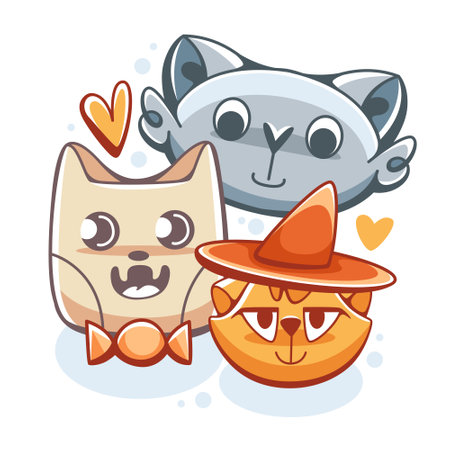 Cute cartoon vector cats on the theme of Halloween.のイラスト素材