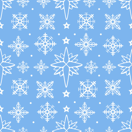 Vector pattern on the theme of winter and Christmas with snowflakes in a cute cartoon style.のイラスト素材