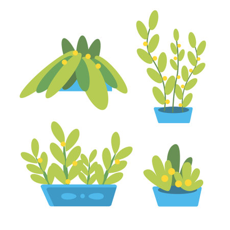 Vector set of plants in cute cartoon style.のイラスト素材