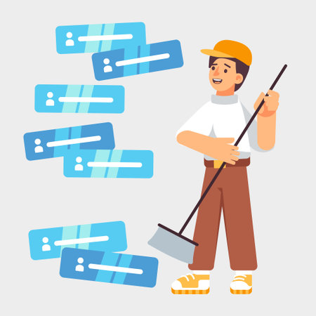 Vector illustration of an office cleaner and a sign.のイラスト素材