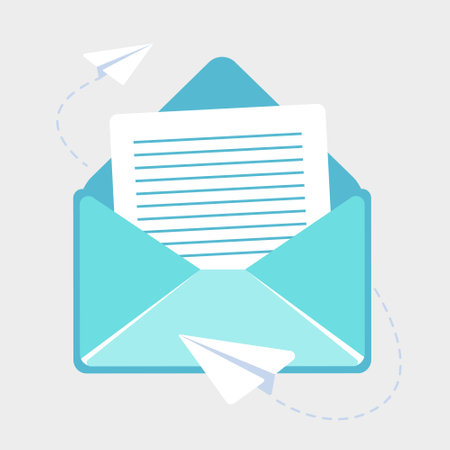 Vector illustration with letter and paper airplane.