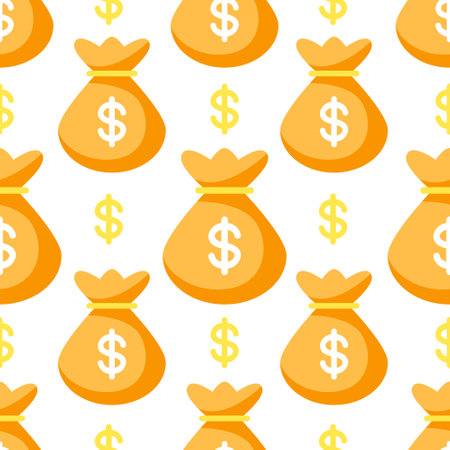 Vector pattern with bags of money in a cute cartoon style.のイラスト素材