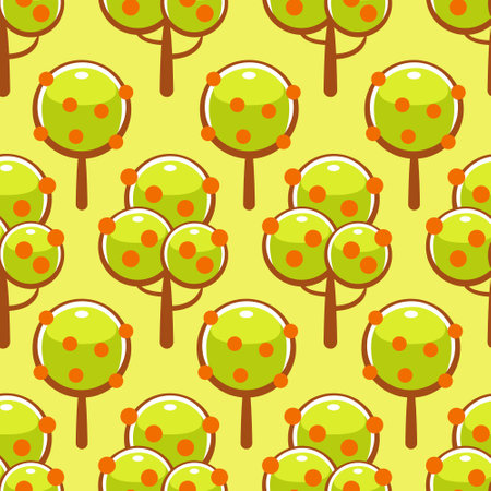 Vector pattern with trees in a cute cartoon style.のイラスト素材