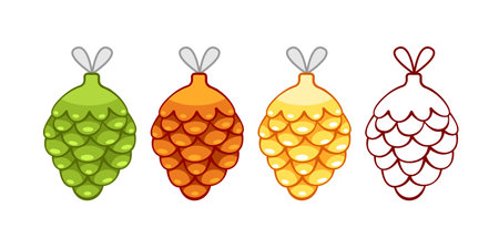 Set of vector Christmas tree decorations fir cones of different colors.のイラスト素材