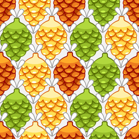 Vector pattern with Christmas tree toys and pine cones in a cute cartoon style.のイラスト素材