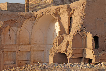 Clay of ancient fortress ruins in Kashan, Iranの写真素材