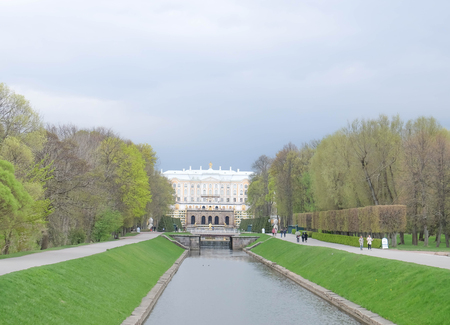 SAINT PETERSBURG, RUSSIA - MAY 23, 2017: Scenic view of the Grand Cascade,のeditorial素材
