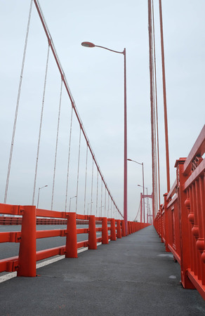 Wuhan riverside shoal yangtze river bridge ,suspension bridge closeup, in here is the park âJIN XIU HANYANG BRIDGEâ Hubei China.の写真素材