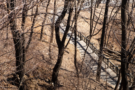 The walkway along the great wall, At the winter time, will be  cold and donâ€™t have the fall...