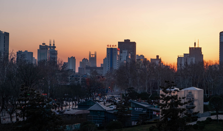 Luoyang, Henan/China- JANUARY 20, 2019: The sunset time at the Song and Han dynasty palace. Located...