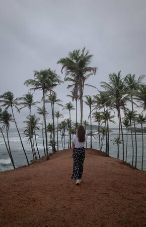 The Cloudy sky at the Coconut hill, Itâs located at the Mirissa, Sri Lanka. Coconut tree hill is the end of the beach, Itâs famous for travel blogger and tourist. Itâs raining and storming.の写真素材