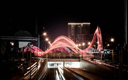 WUHAN, HUBEI/  CHINA - NOV 20 2019: The night cityscape of Optics Valley, Wuhan, This here is the center of financial district. Itâs located at the center of Wuhan city, Hubei province, China Mainland .のeditorial素材