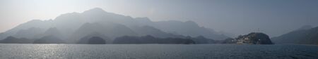 The panorama view at Yangtze river for the traveler along with the three gorges area, The part of the Yangtze River in Yichang city, Hubei province China. The tree goreges dam is the clectric biggest dam in the world.の写真素材