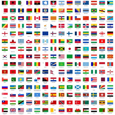alphabetically sorted flags of the world (3x2) with official RGB coloring and detailed emblemsのイラスト素材