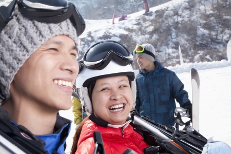 Smiling Couple in Ski Resortの写真素材