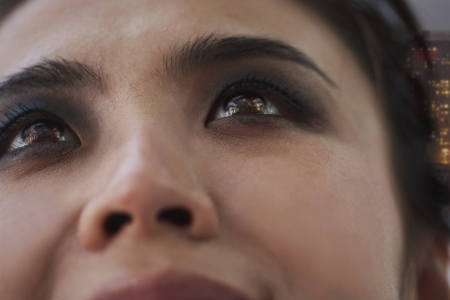 Young Woman with Smoky Eyes Close-Upの写真素材
