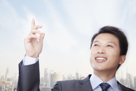 Portrait of Man Gesturingの写真素材