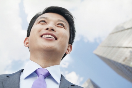 Portrait of Man Looking Upの写真素材