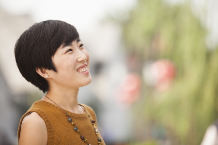 Portrait of Young Woman in Nanluoguxiang, Beijing, Chinaの写真素材