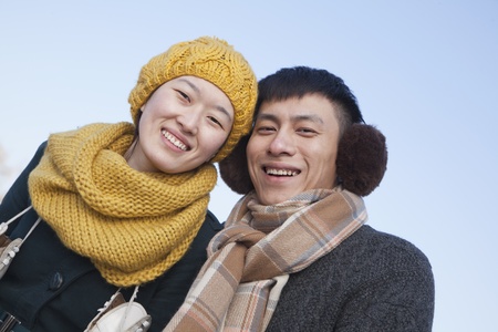 Young Couple Outside in winter, Beijingの写真素材