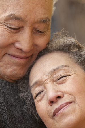 Close- up portrait of senior couple, Beijingの写真素材