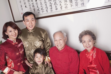 Multi-generation Family in Traditional Chinese Courtyardの写真素材