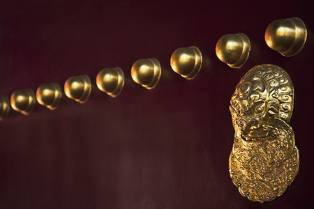 Close-up of ornate door with gold decorationの写真素材