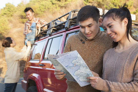 Group of people getting ready for hiking