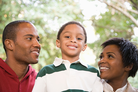 Parents and son outsideの写真素材